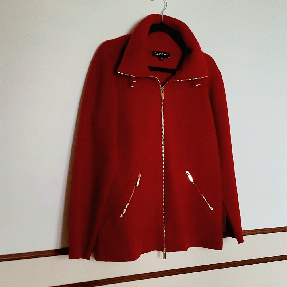 Jones New York Signature Red Wool Jacket Coat with Gold Accents